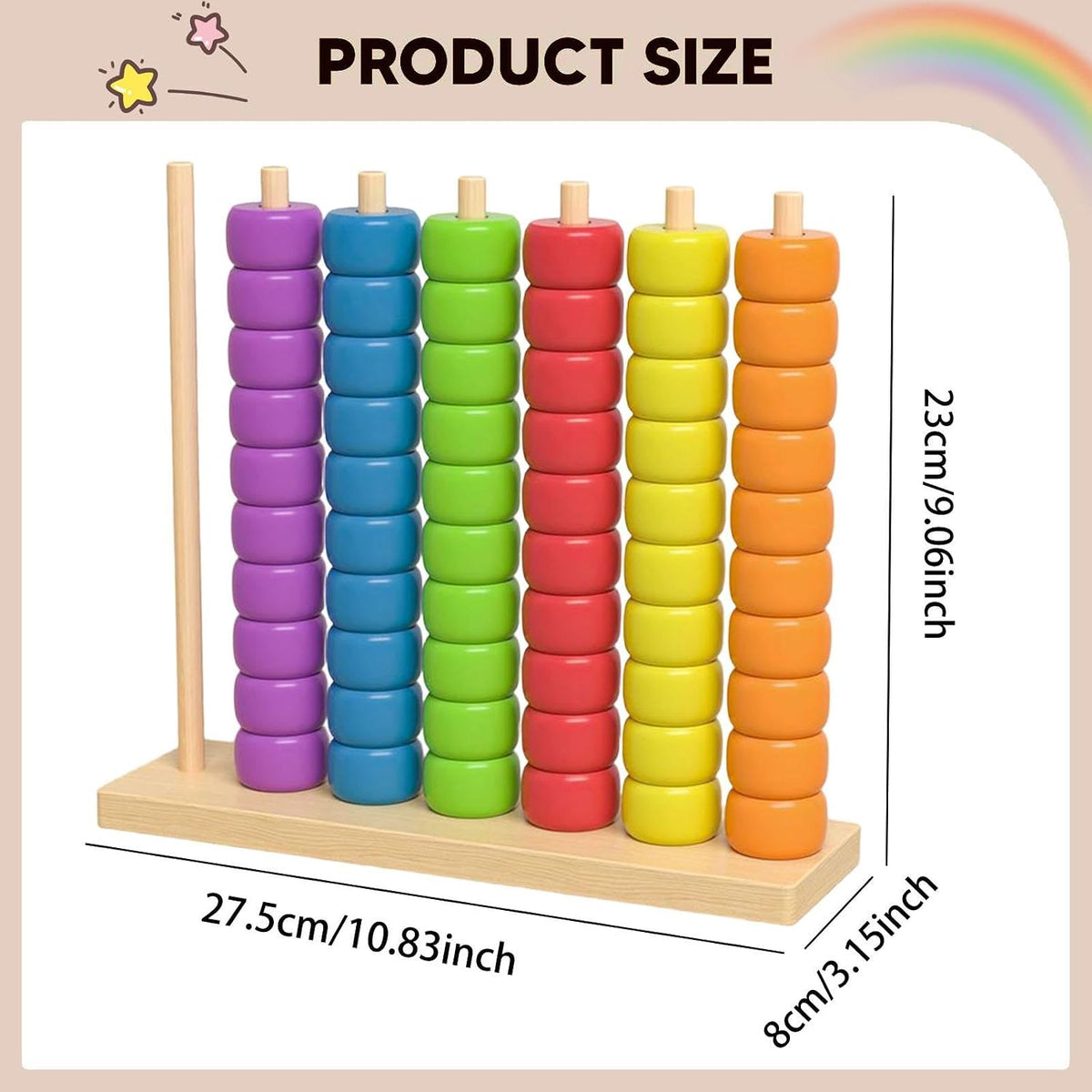 Wooden Rainbow Bead Stacking Toy