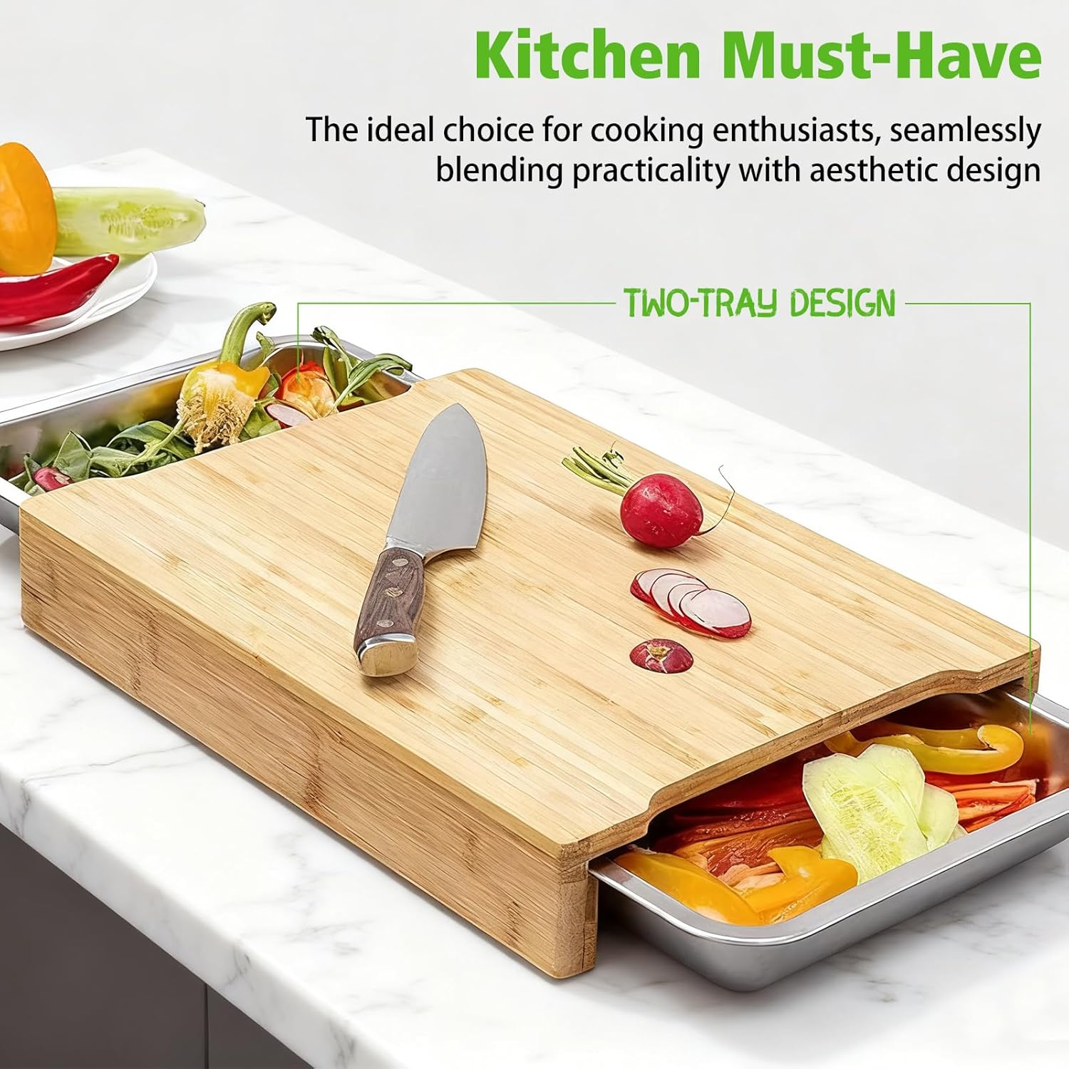 Bamboo Cutting Board With Trays