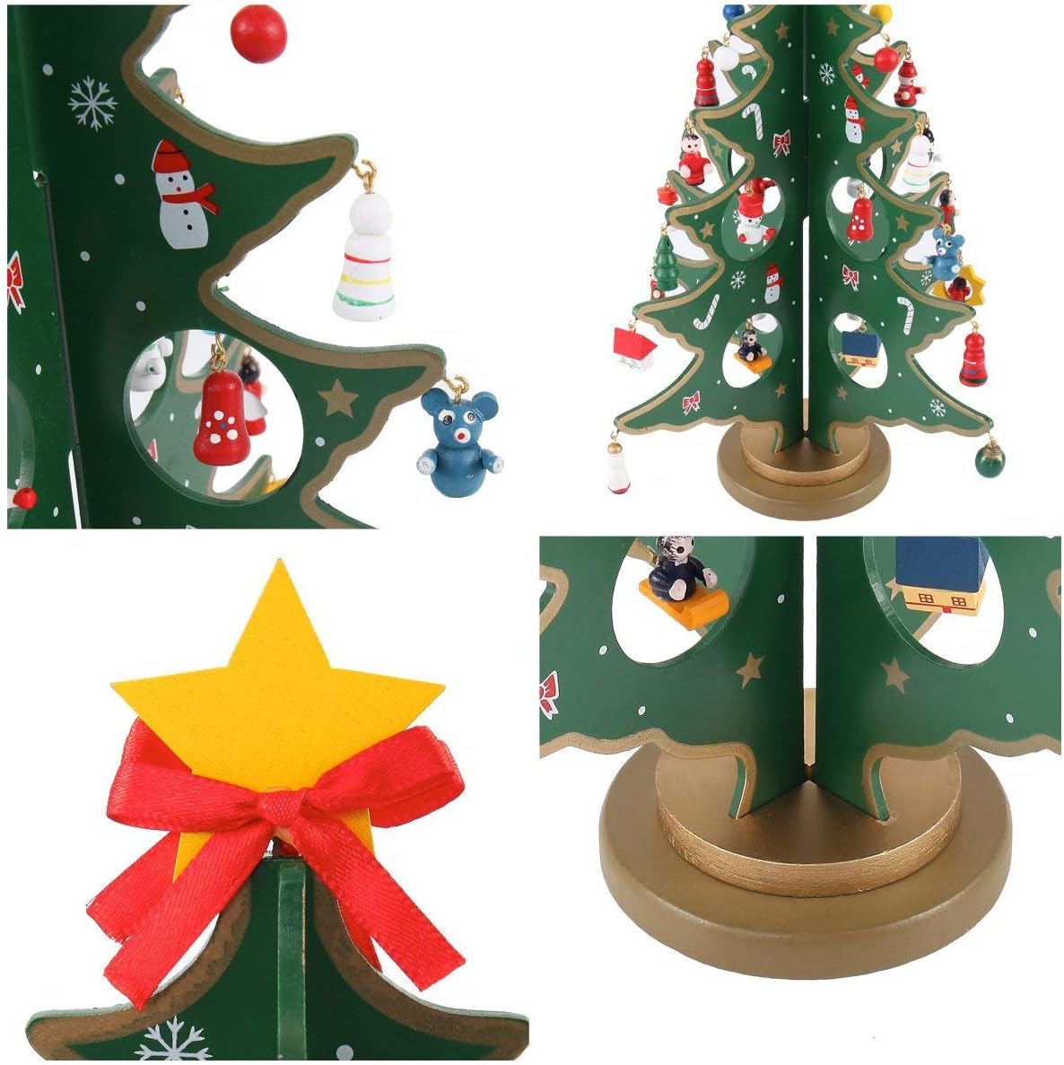 Wooden Tabletop Christmas Tree with Ornaments