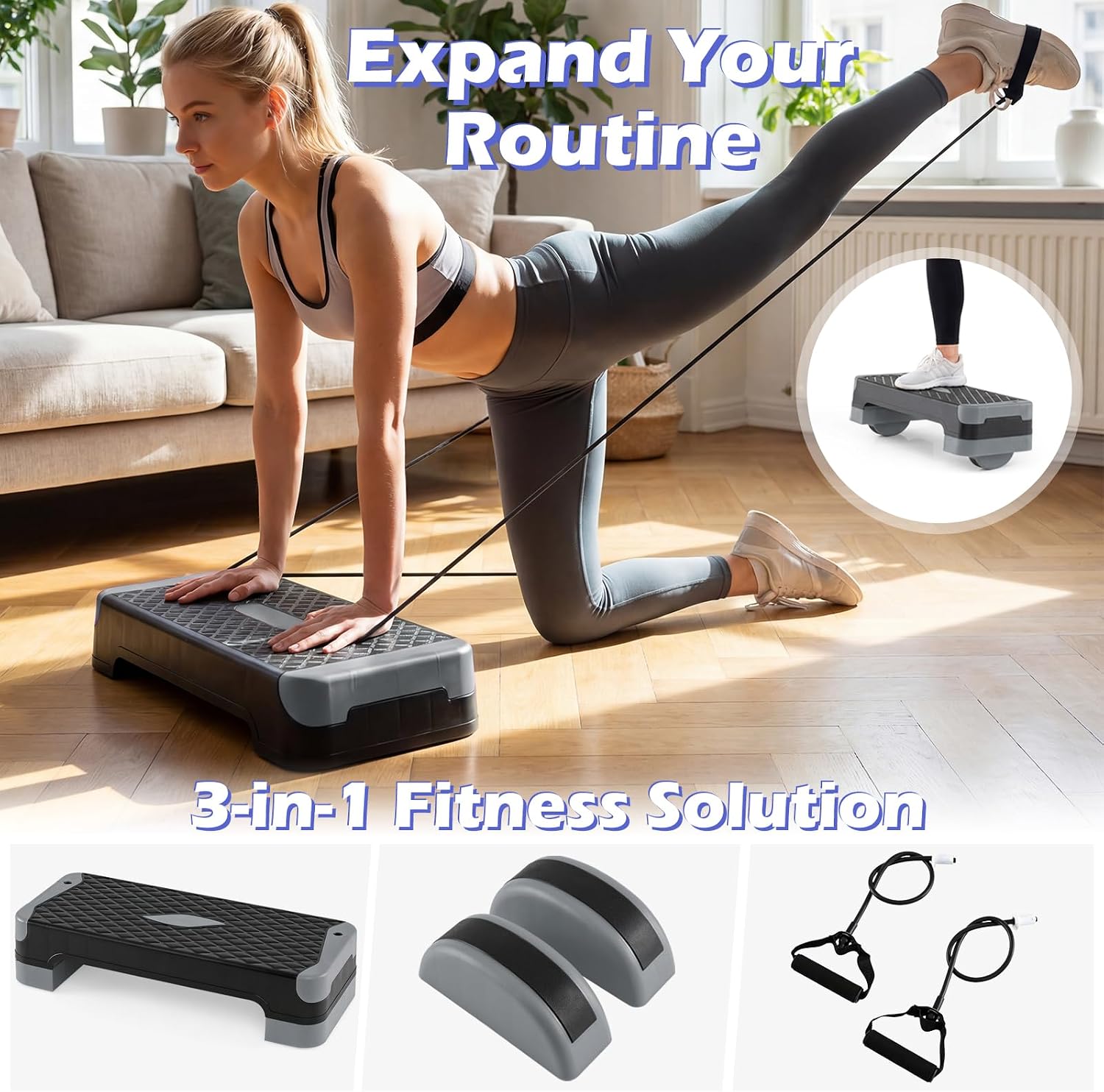 Exercise Step Board with Workout Bands