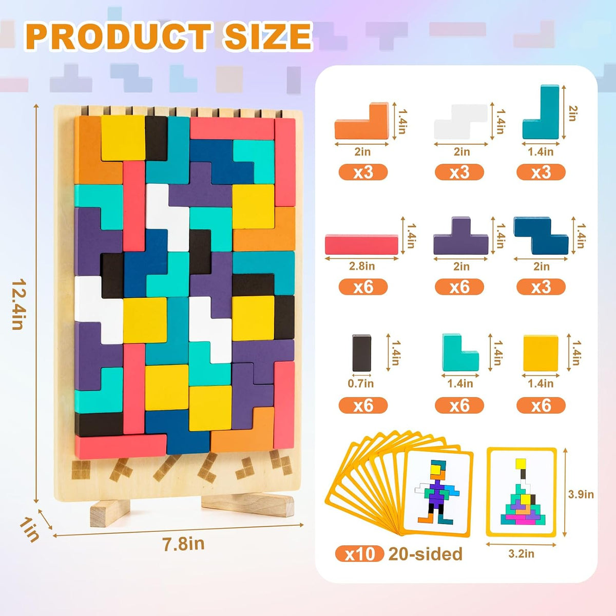 Wooden Tetris Puzzle with Challenge Cards