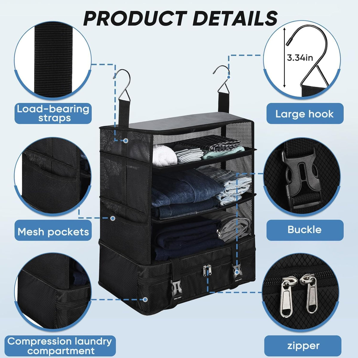 Foldable Hanging Travel Shelves Organizer