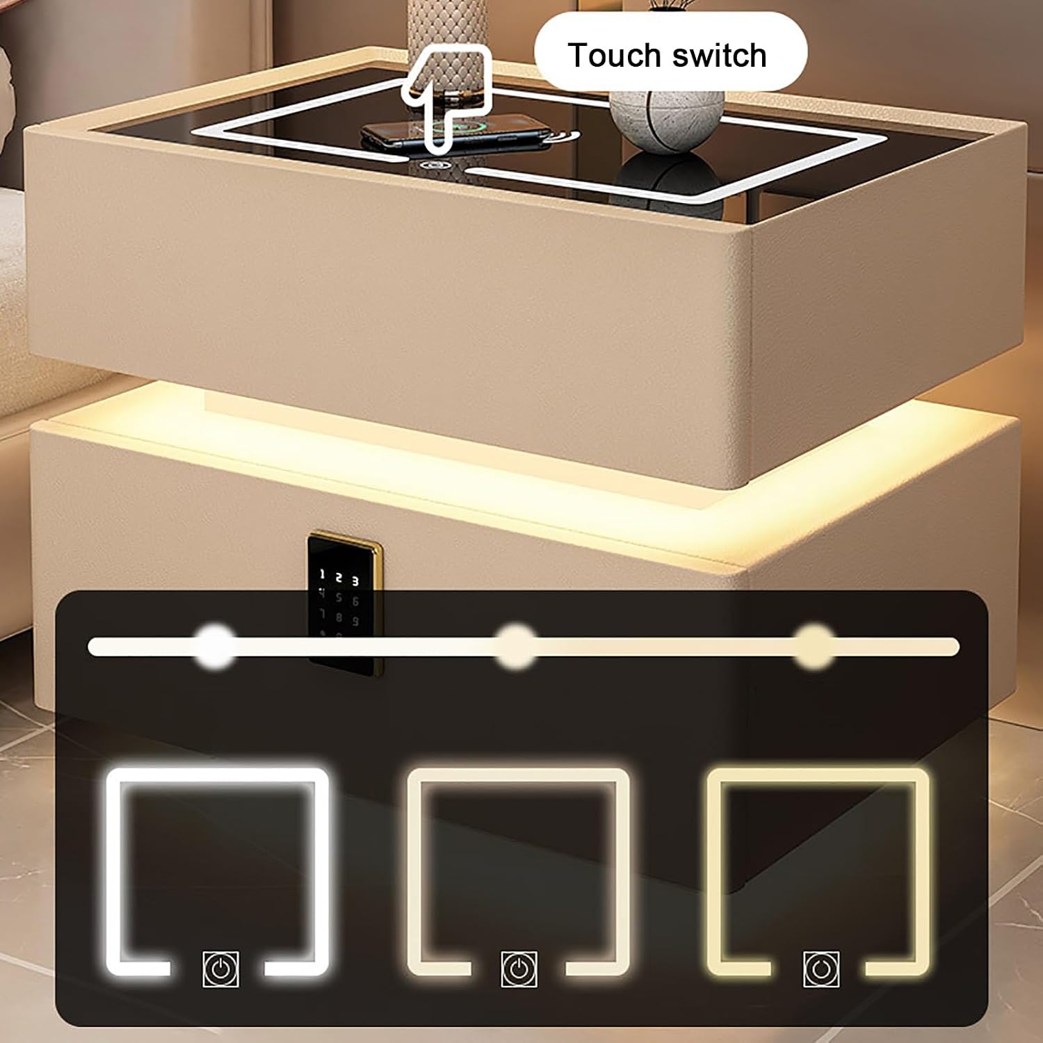 Bedside Safe with Wireless Charging Pad