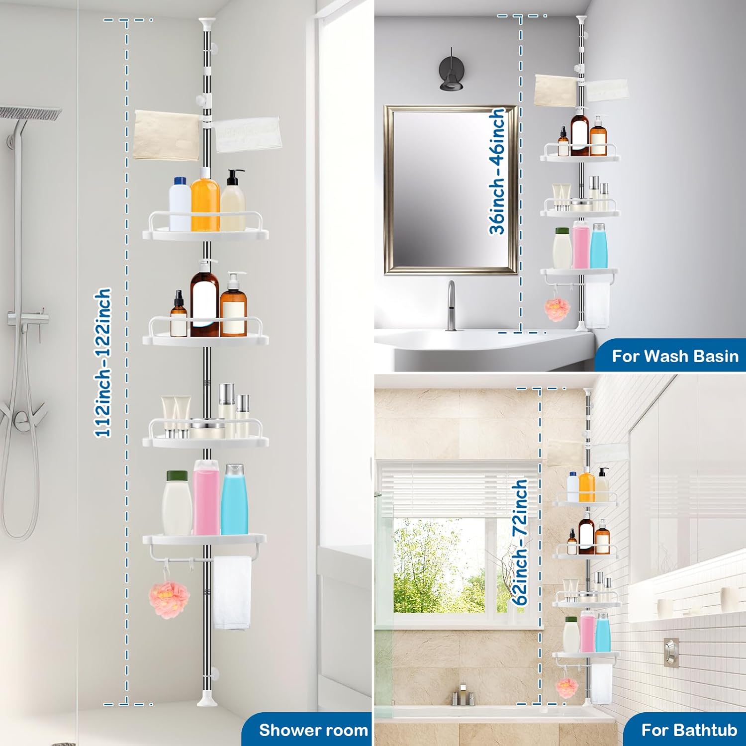 4 Tier Adjustable Shower Corner Shelf
