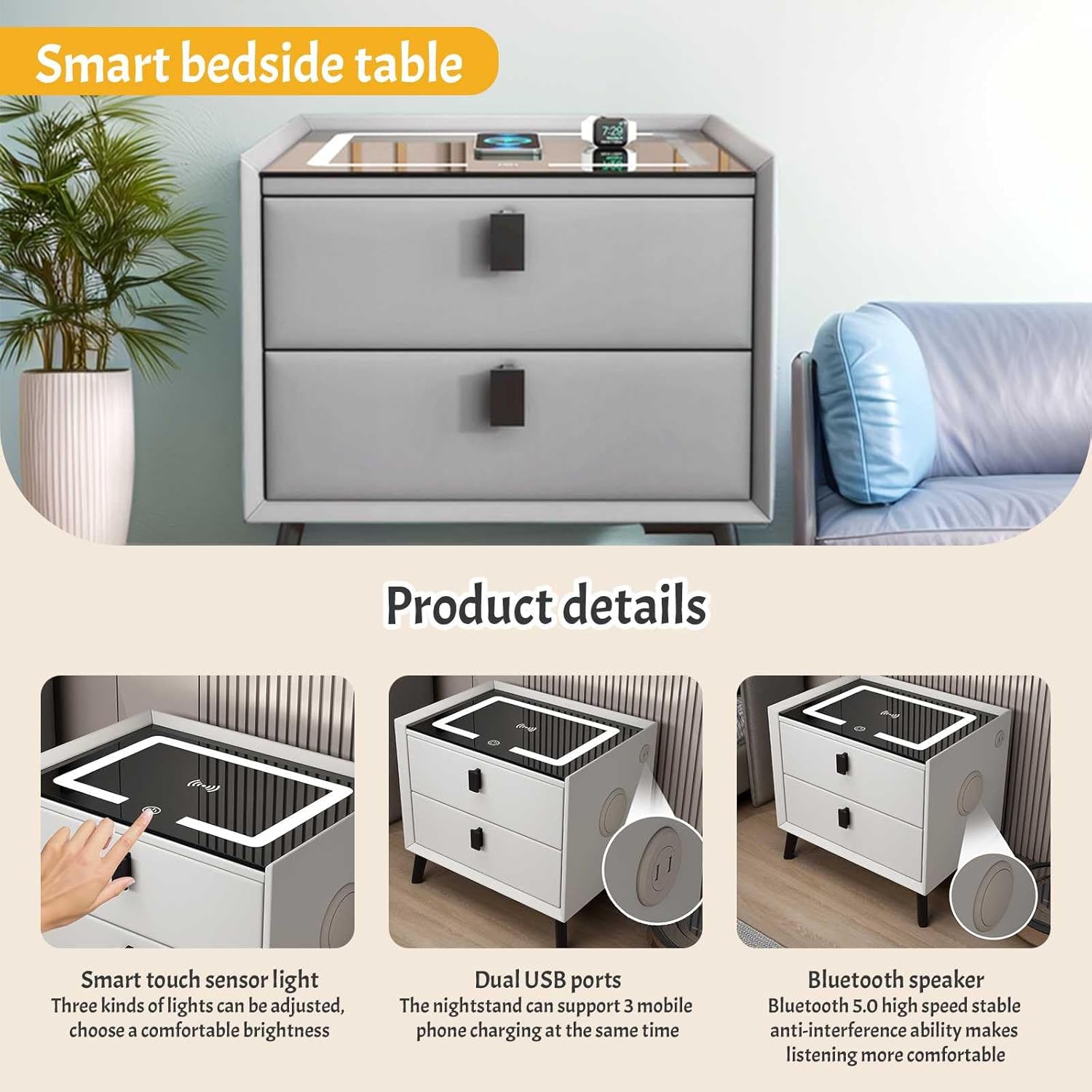 Smart Fingerprint Bedside Drawer