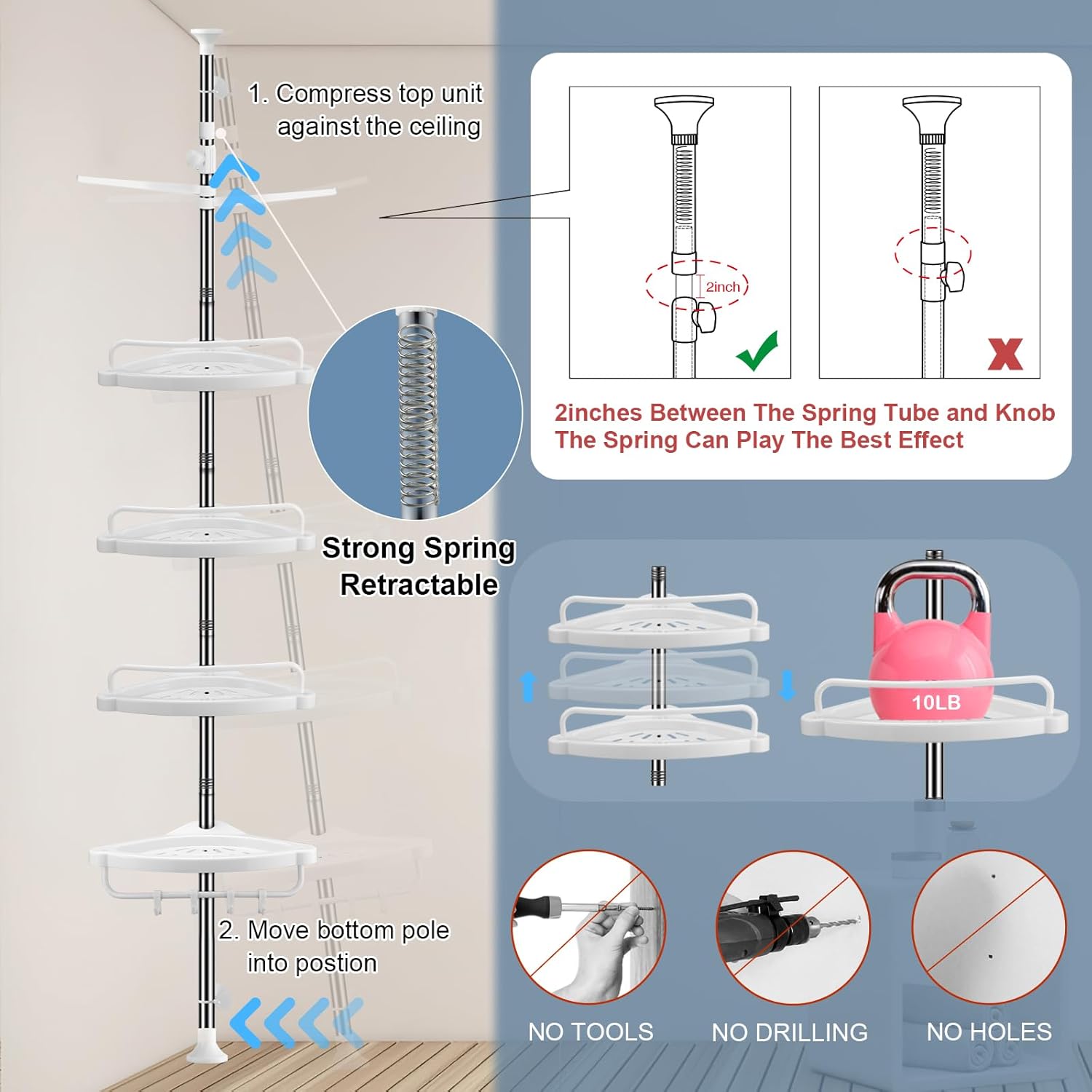 4 Tier Adjustable Shower Corner Shelf