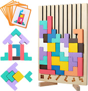 Wooden Tetris Puzzle with Challenge Cards