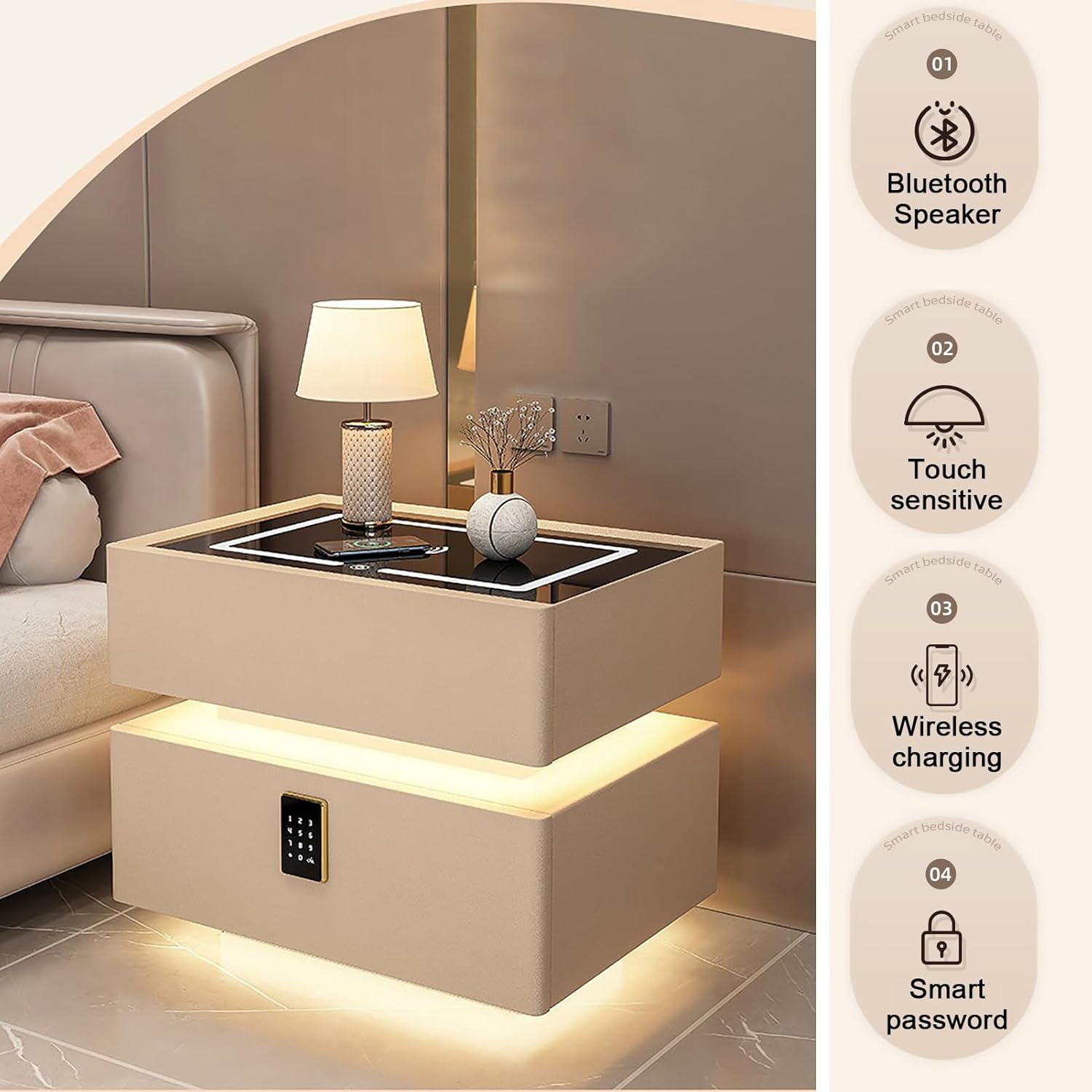 Bedside Safe with Wireless Charging Pad