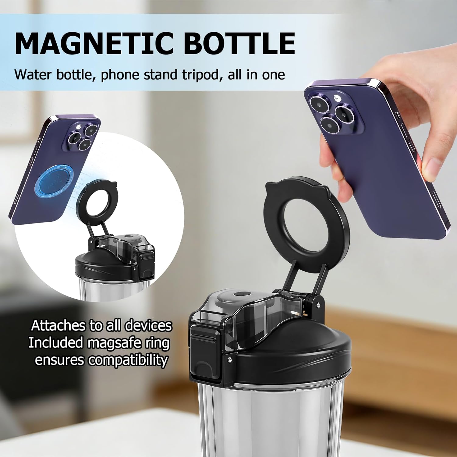 Bottle with Magnetic Phone Holder