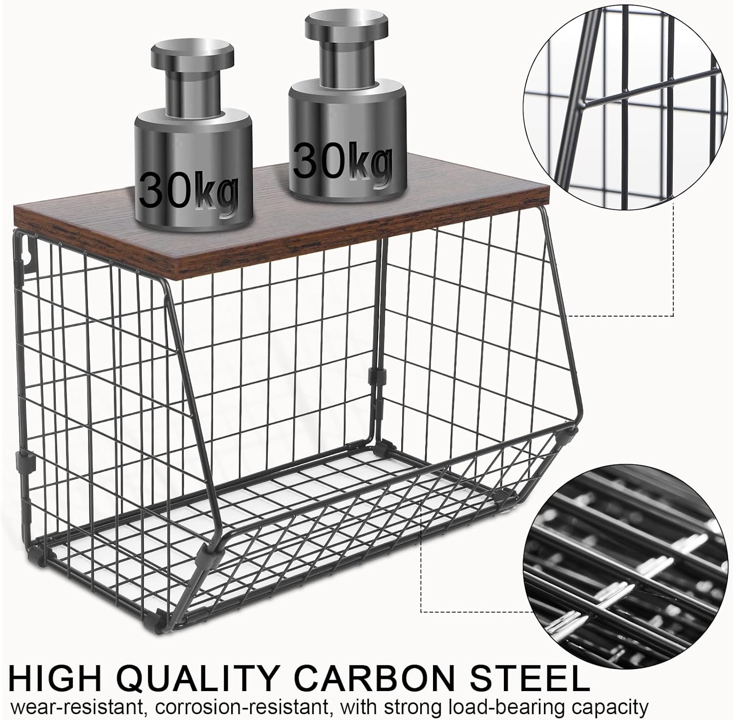 Wooden Lid Foldable Hanging Storage Basket