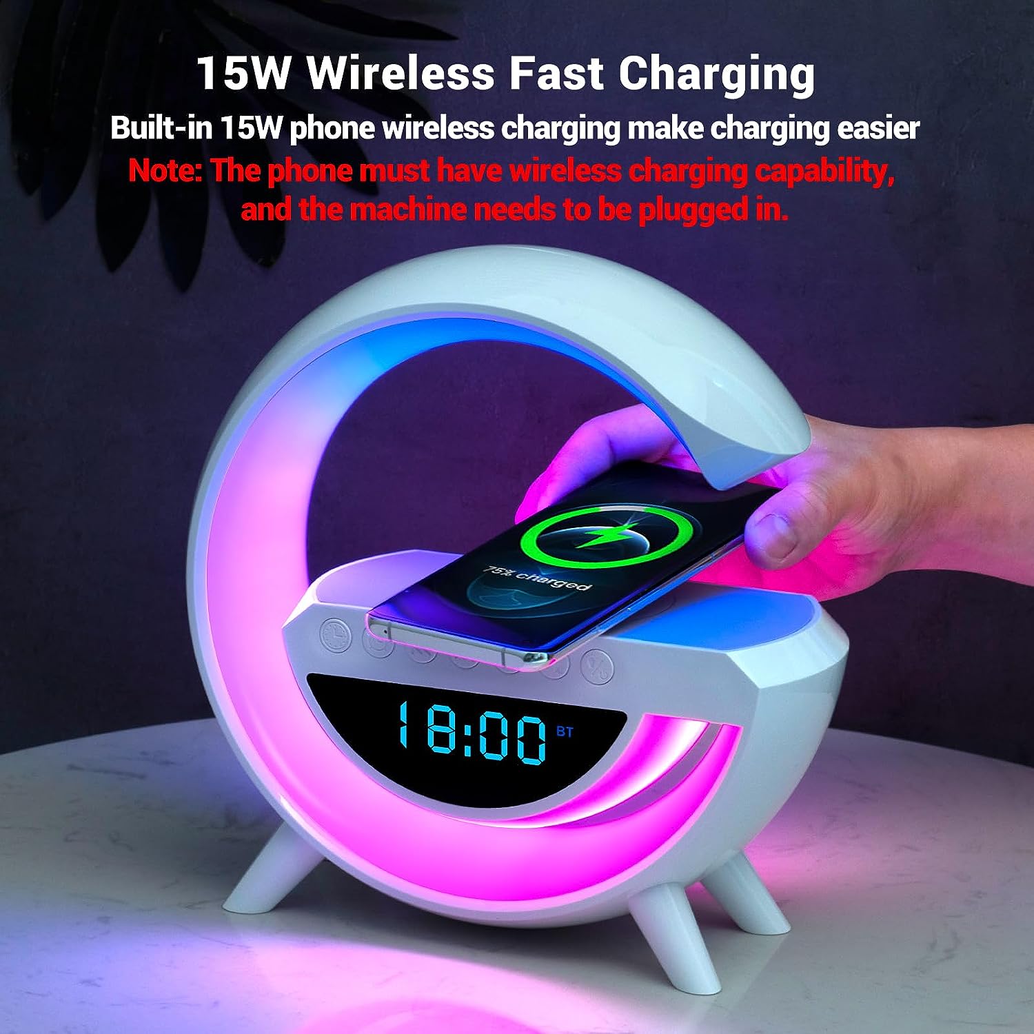 Alarm Clock RGB Lamp with Wireless Charging