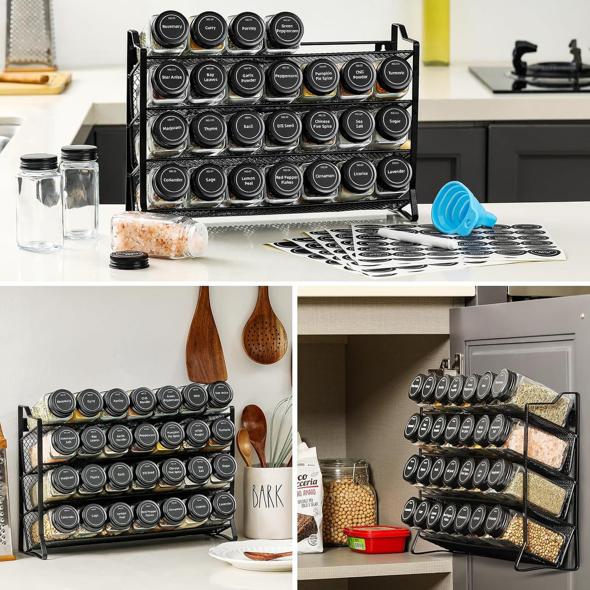 4-Tier Spice Rack with 28 Glass Jars