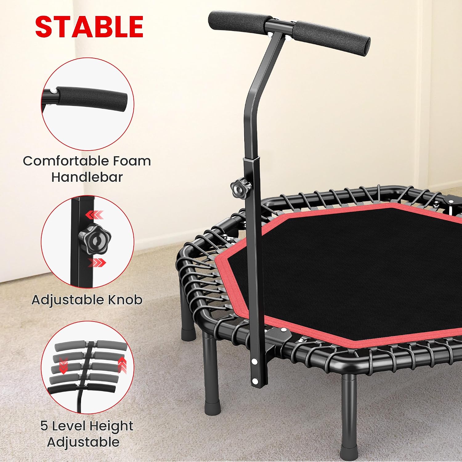 Indoor Fitness Rebounder with Adjustable Bar