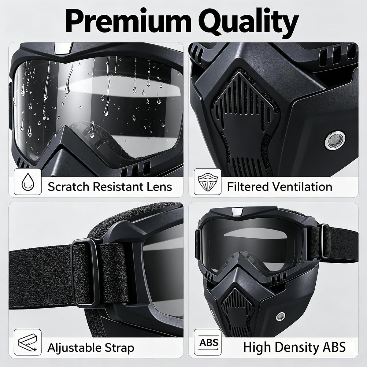 Motorcycle Goggles with Detachable Face Mask
