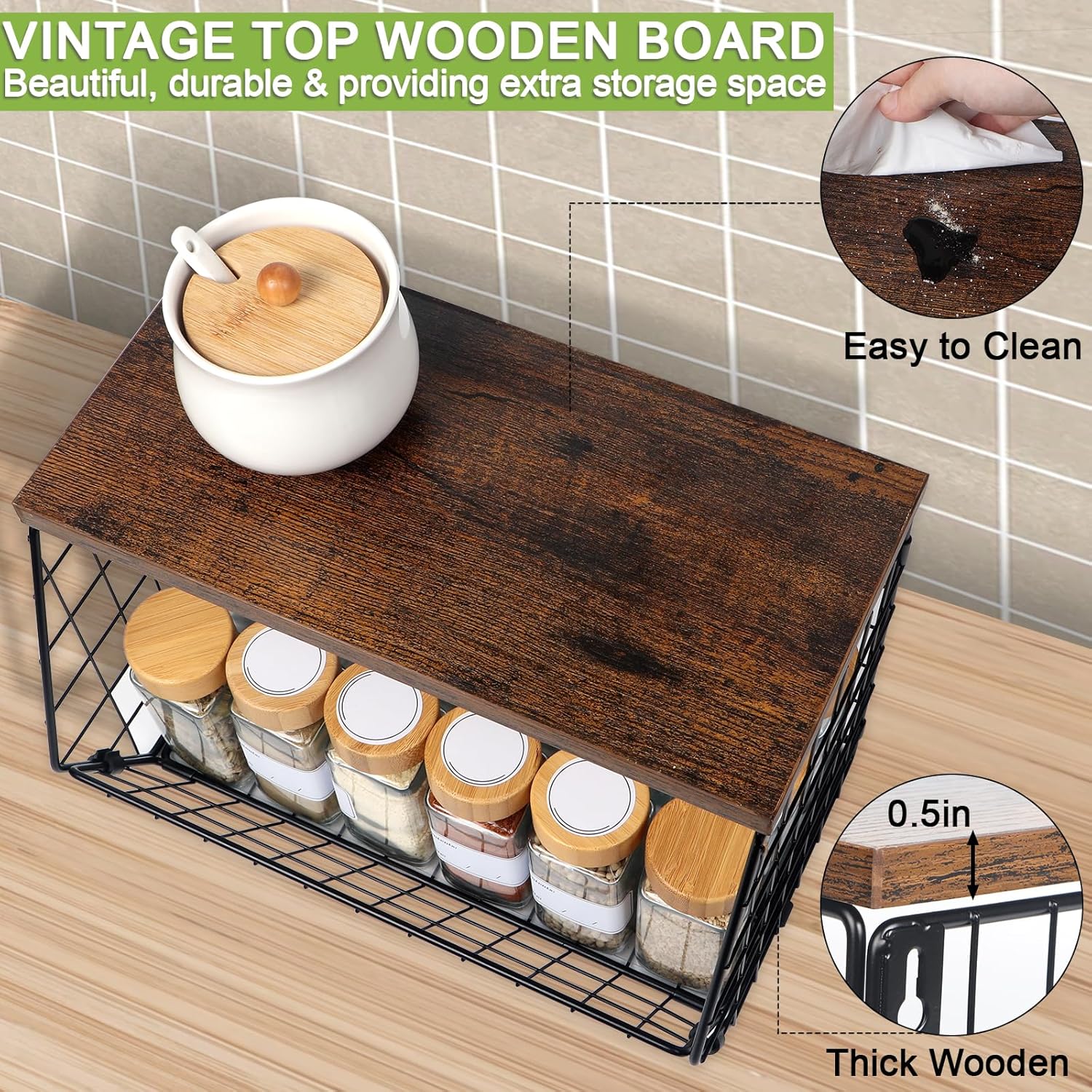 Wooden Lid Foldable Hanging Storage Basket