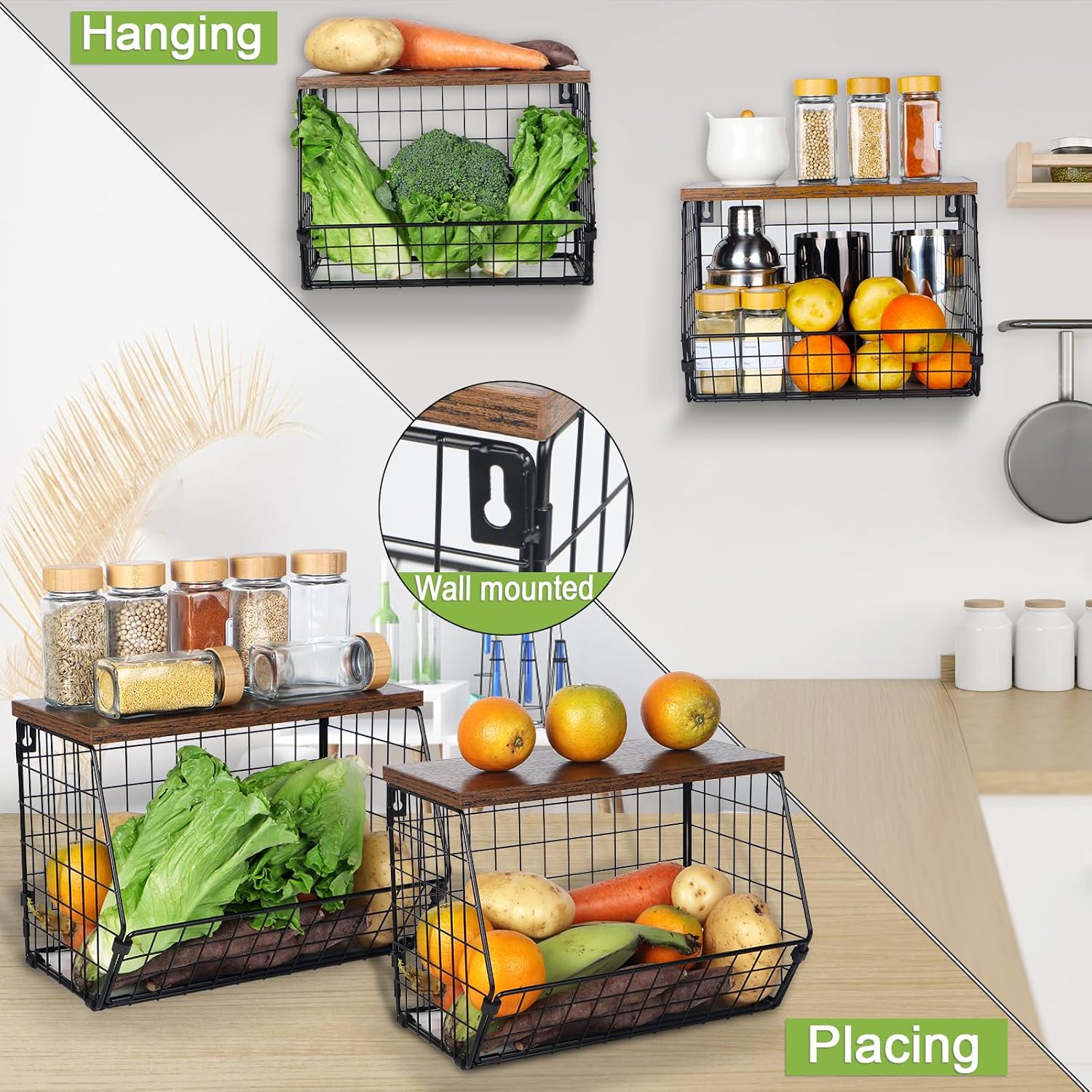 Wooden Lid Foldable Hanging Storage Basket