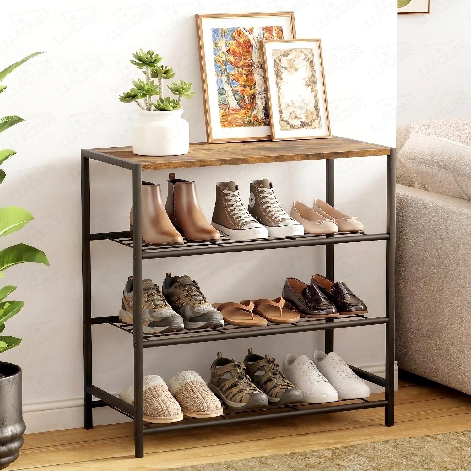 4-Tier Storage Shelf with Wooden Top