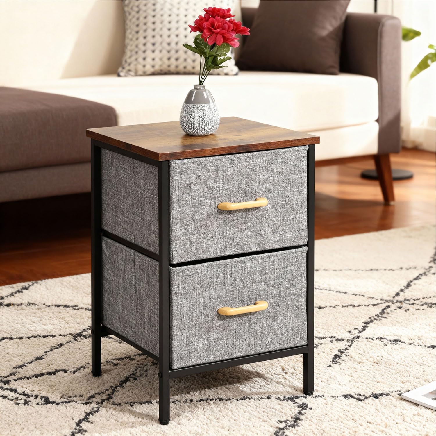 Fabric Drawer Storage Unit with Wood Top