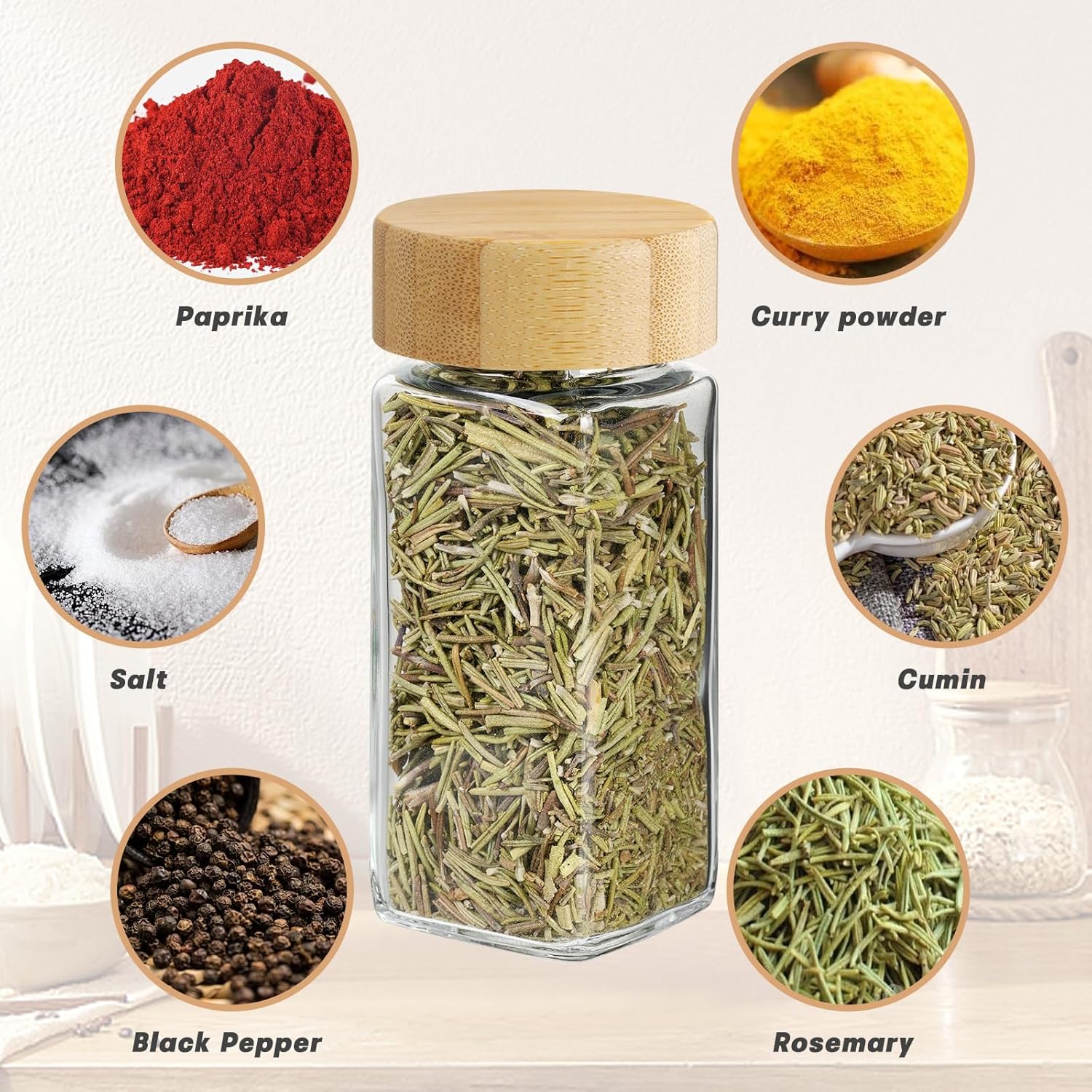 Bamboo Lid Spice Jar Set (24 Pieces)