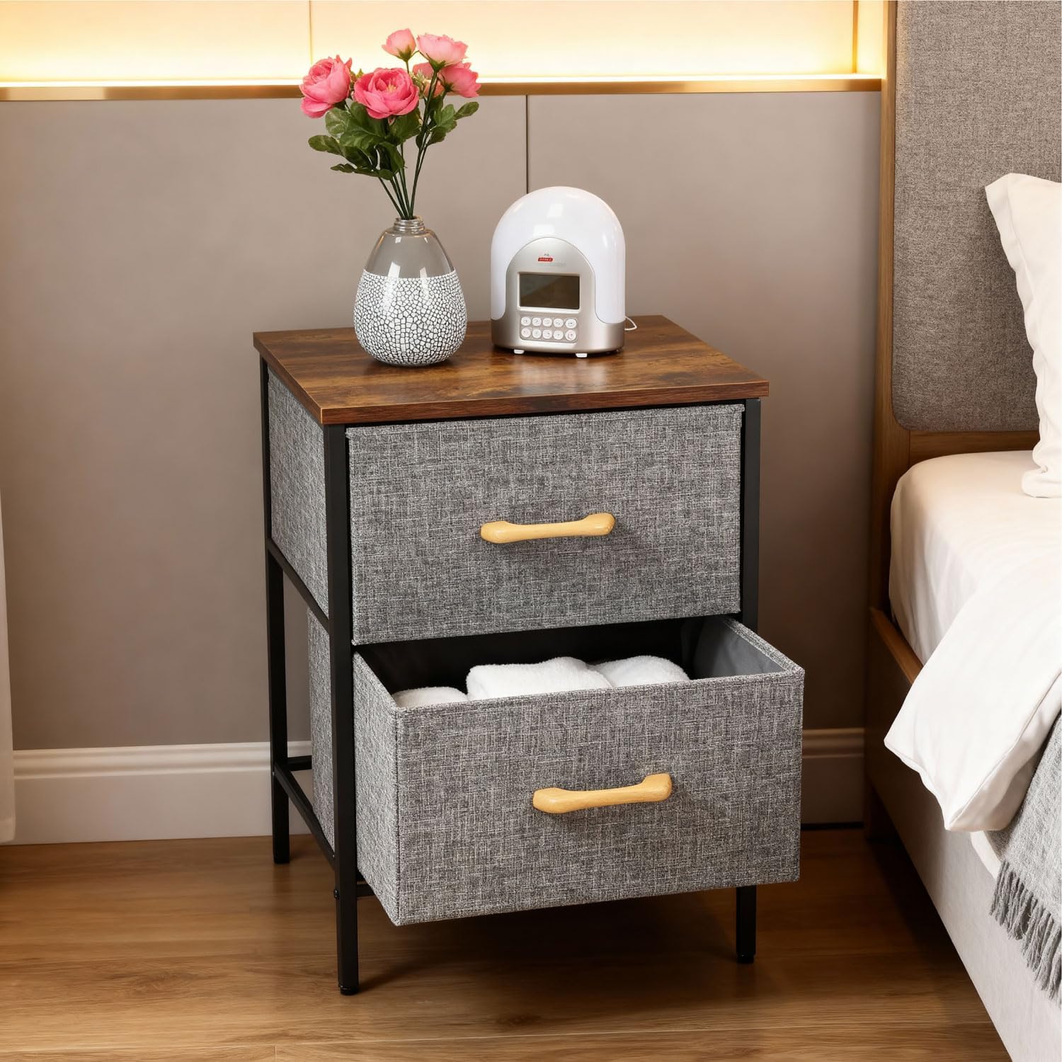 Fabric Drawer Storage Unit with Wood Top