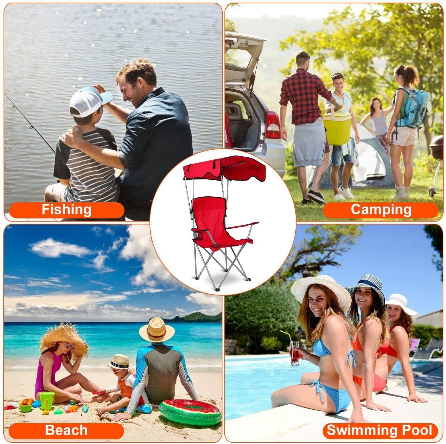 Folding Canopy Camp Chair with Cup Holder