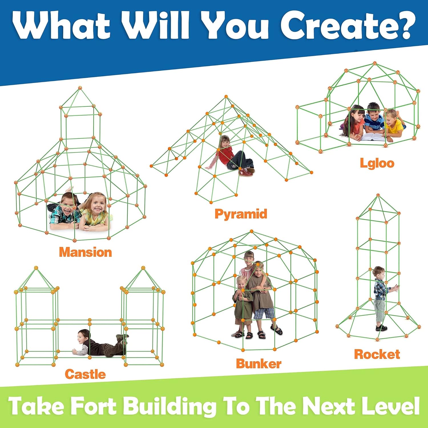 Kids Fort Building Kit – 100 Pieces Set