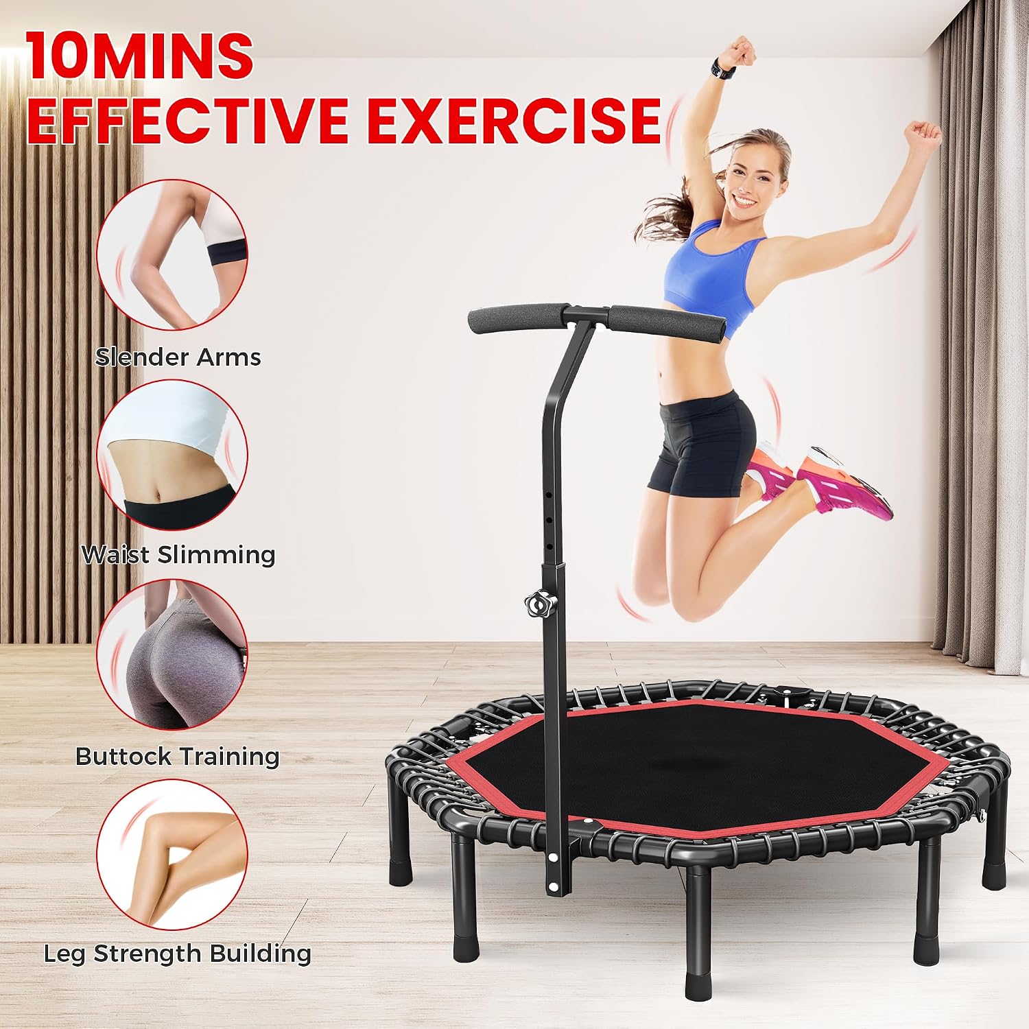 Indoor Fitness Rebounder with Adjustable Bar