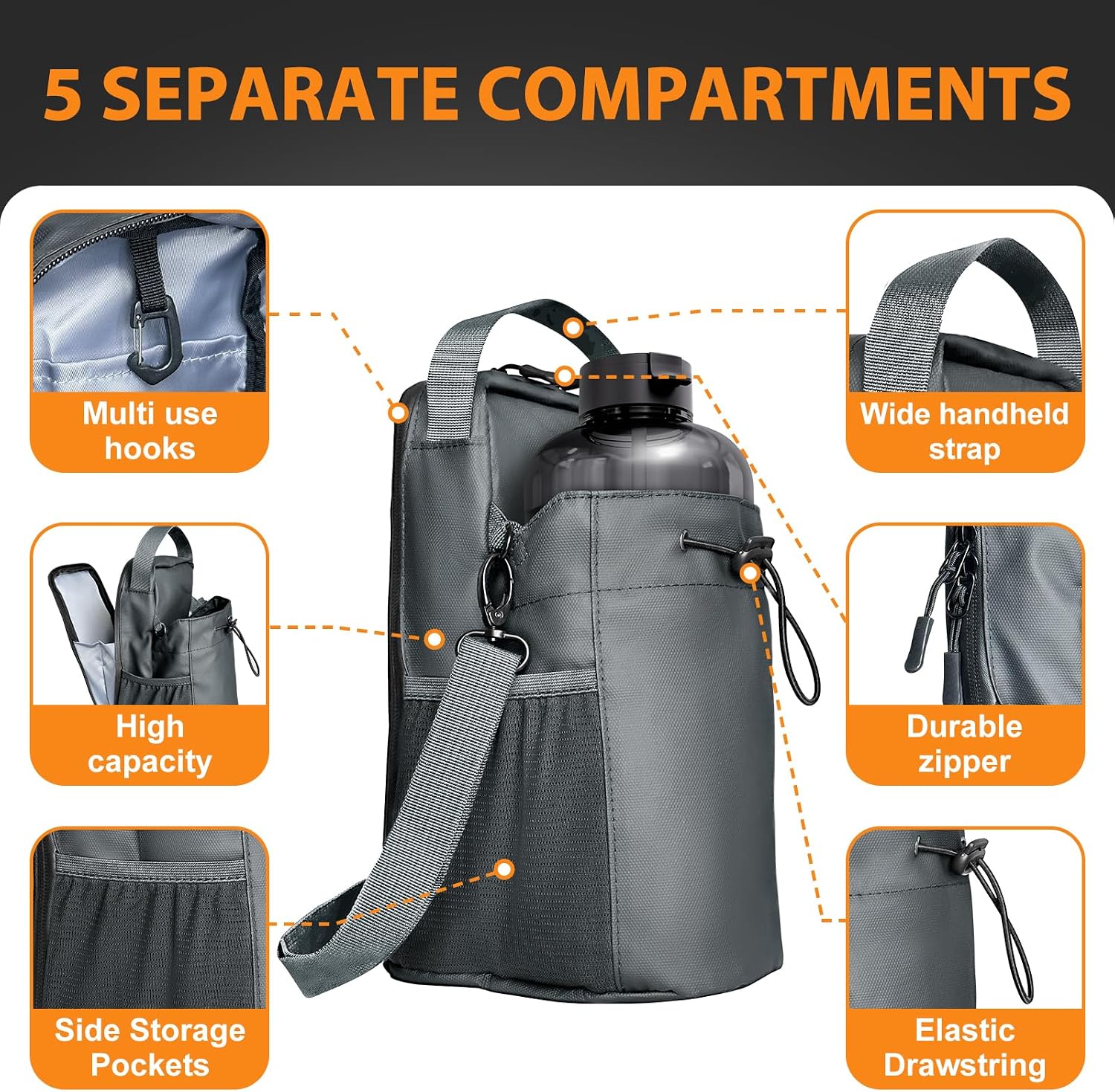 Magnetic Gym Bag With Water Bottle Holder