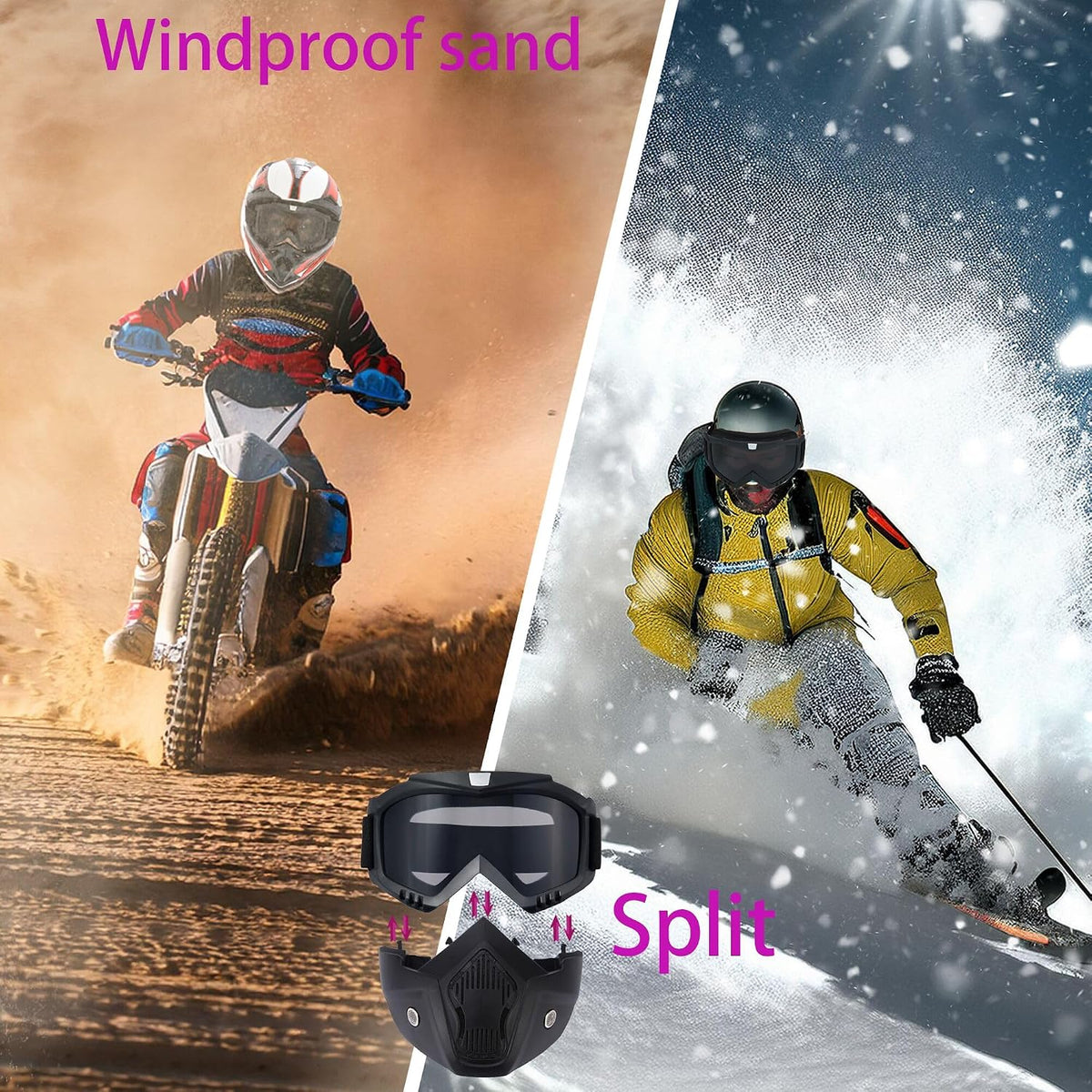 Motorcycle Goggles with Detachable Face Mask