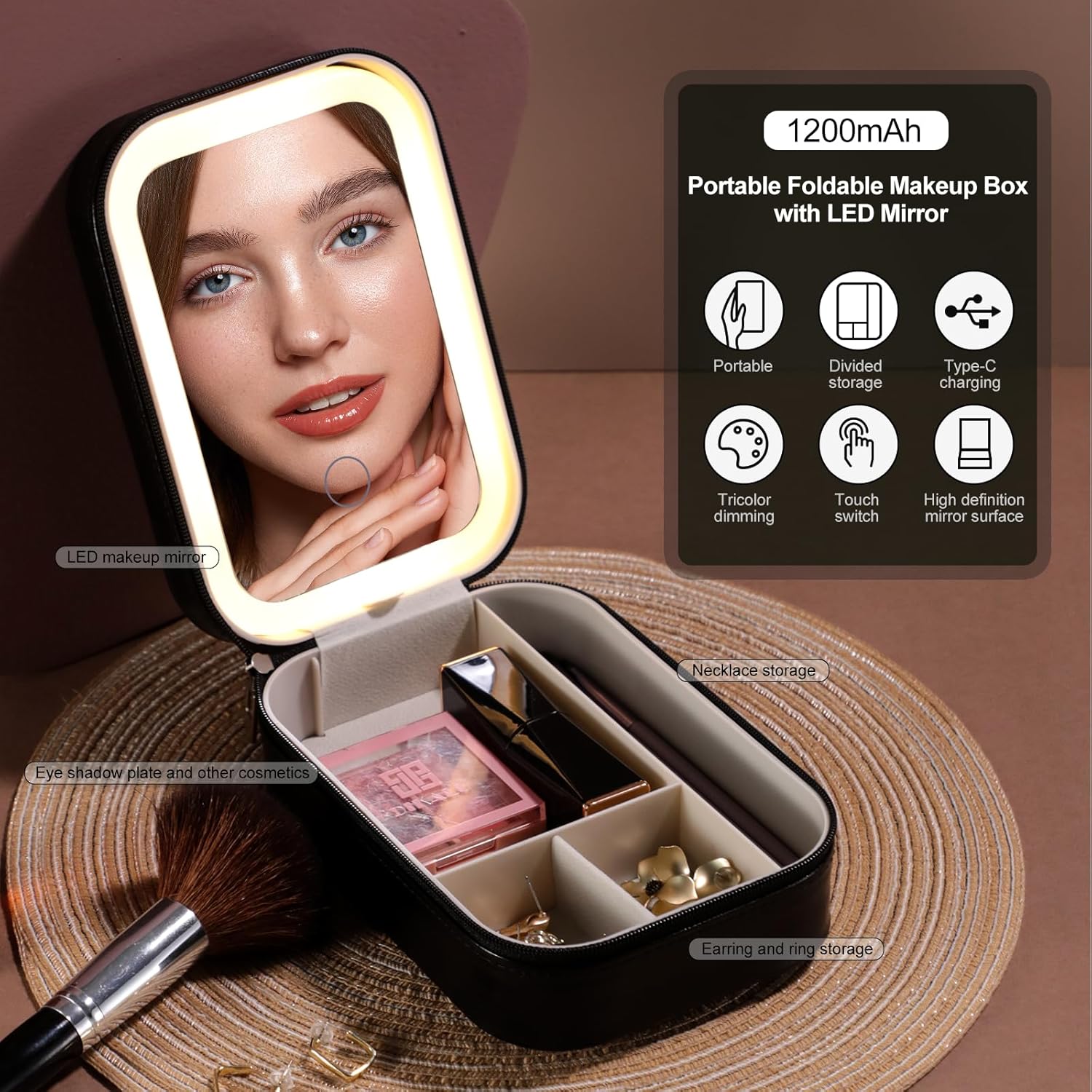 Travel Led Mirror Makeup Bag
