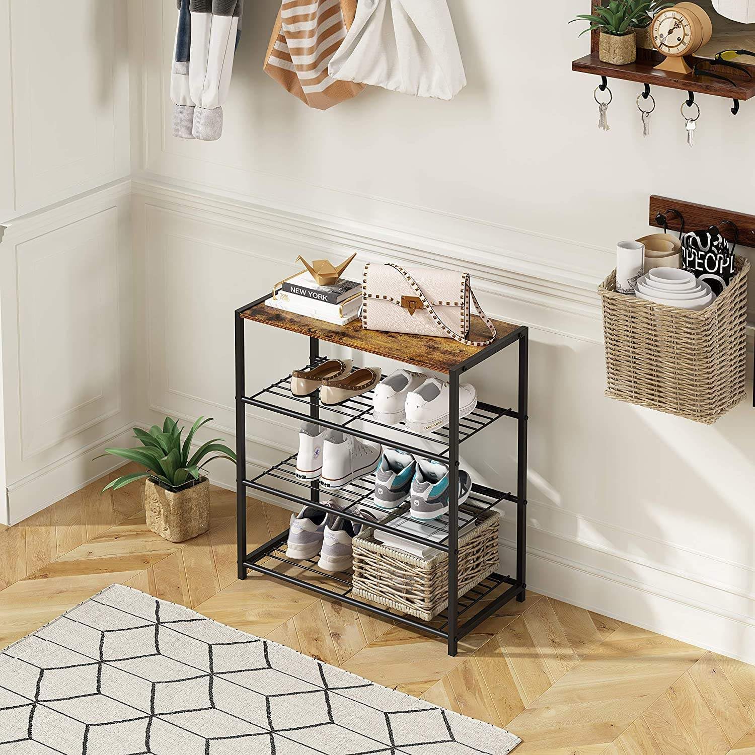 4-Tier Storage Shelf with Wooden Top