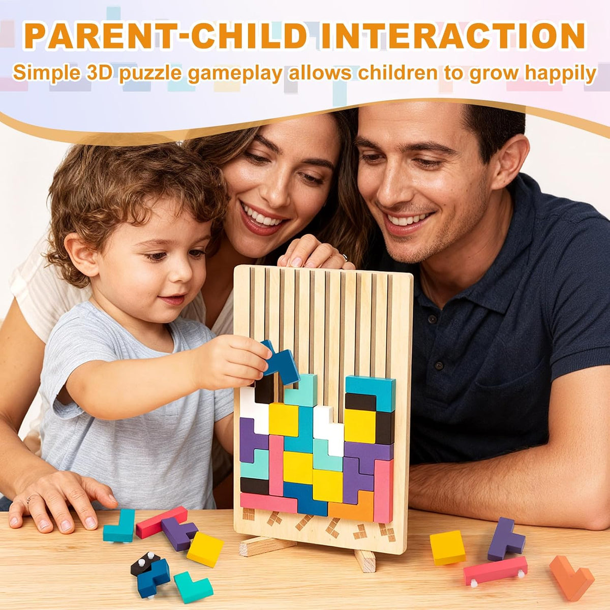 Wooden Tetris Puzzle with Challenge Cards