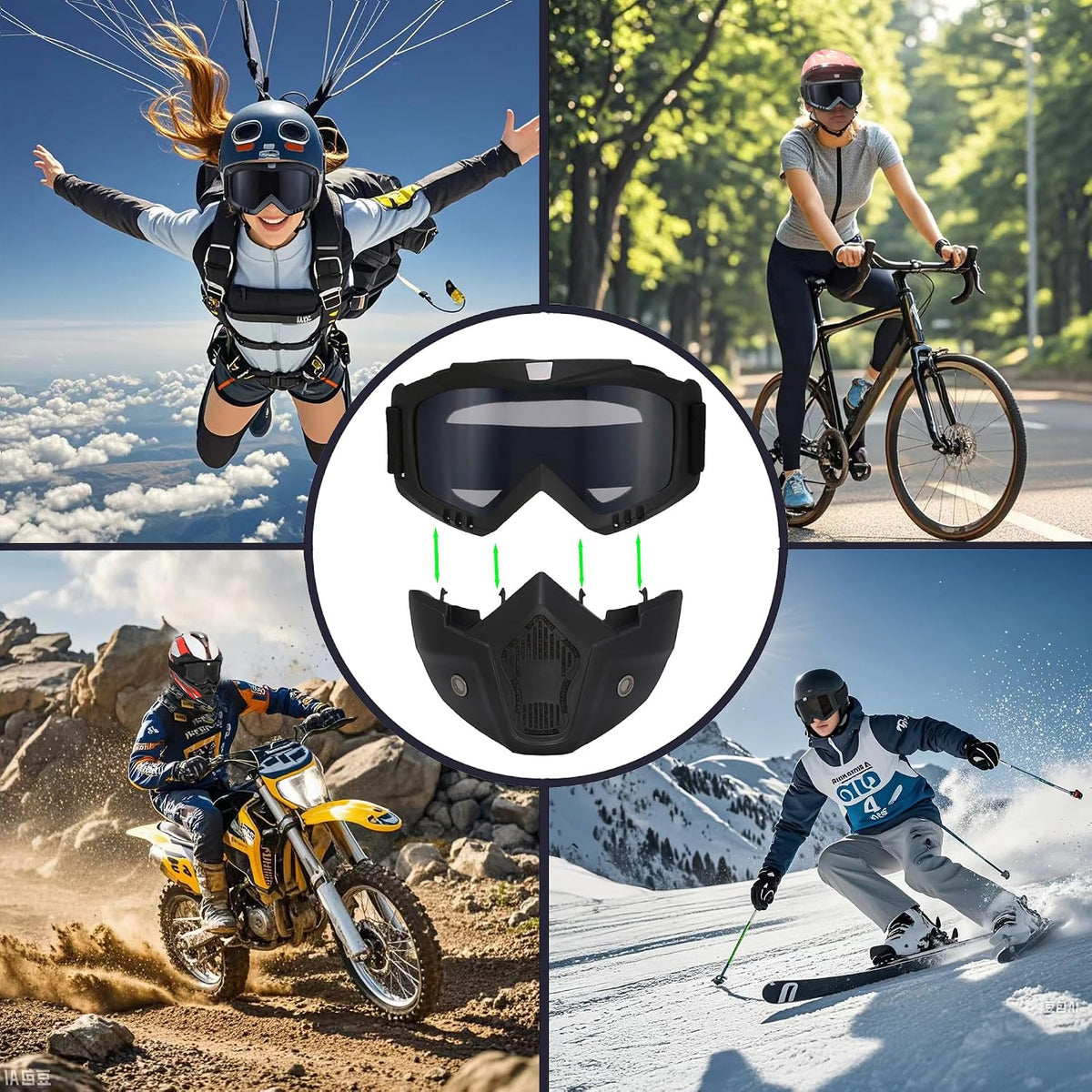 Motorcycle Goggles with Detachable Face Mask