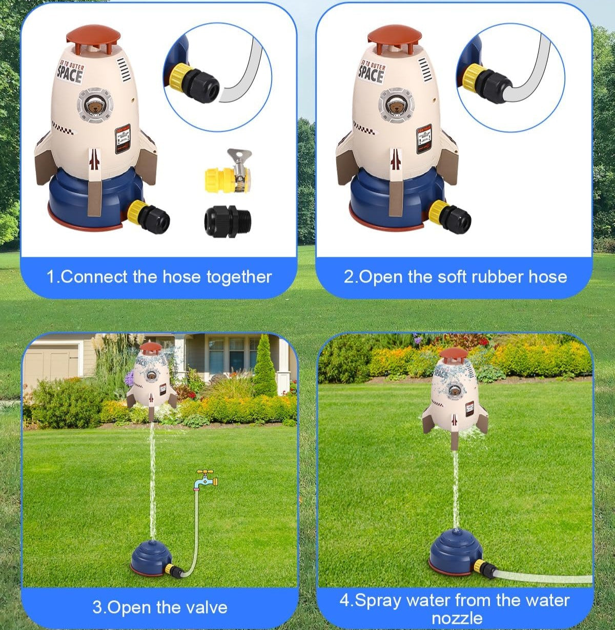 Rocket Water Sprinkler + 3M Hose