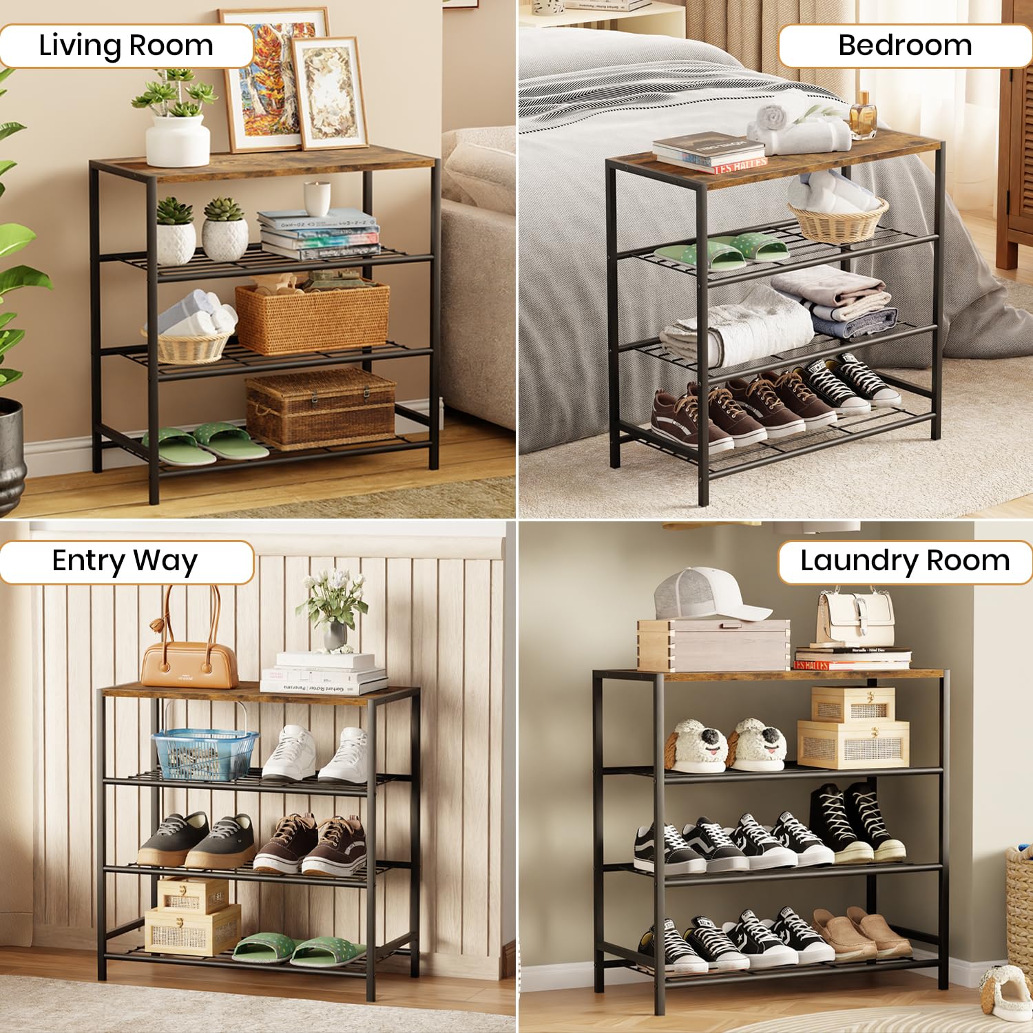 4-Tier Storage Shelf with Wooden Top