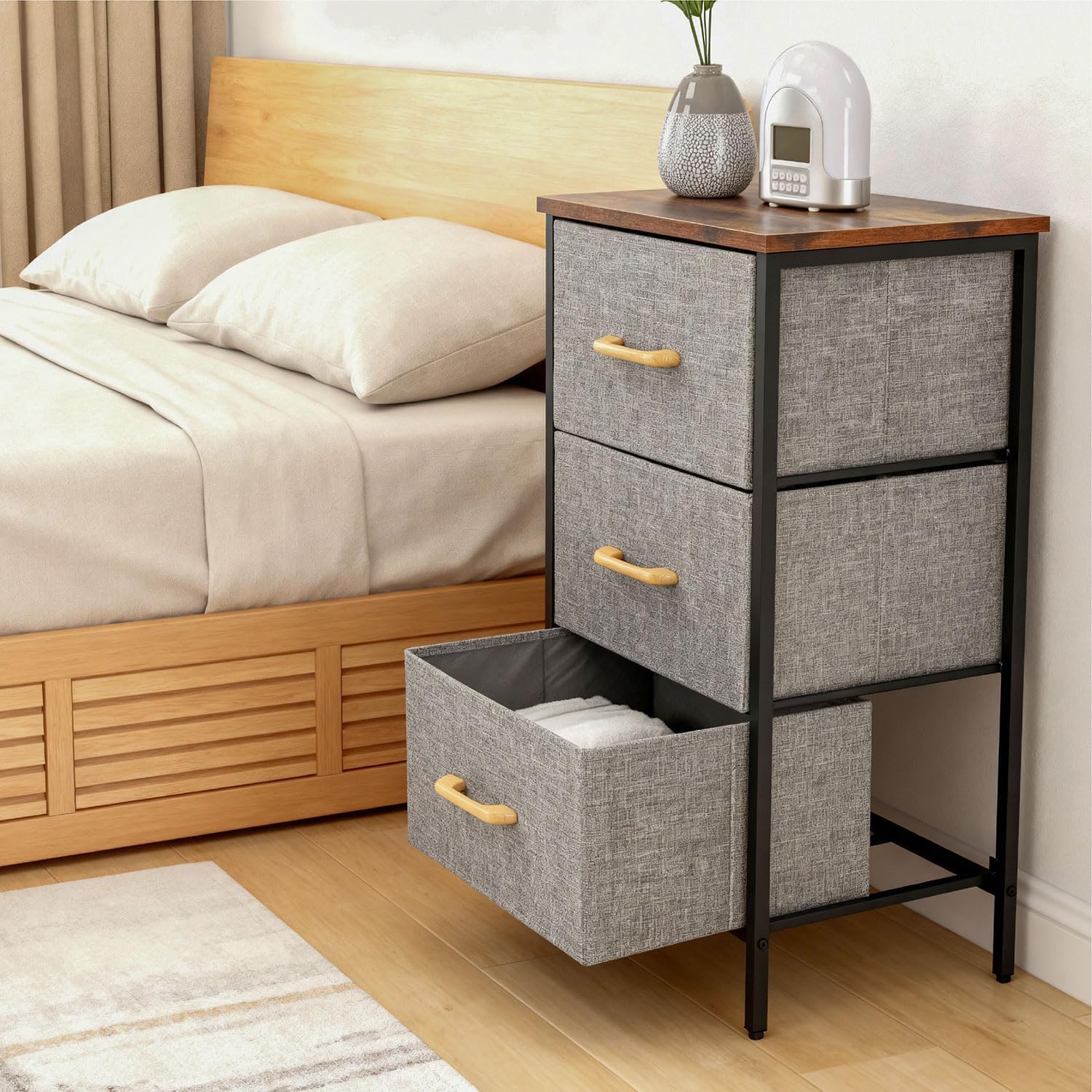 Fabric Drawer Storage Unit with Wood Top