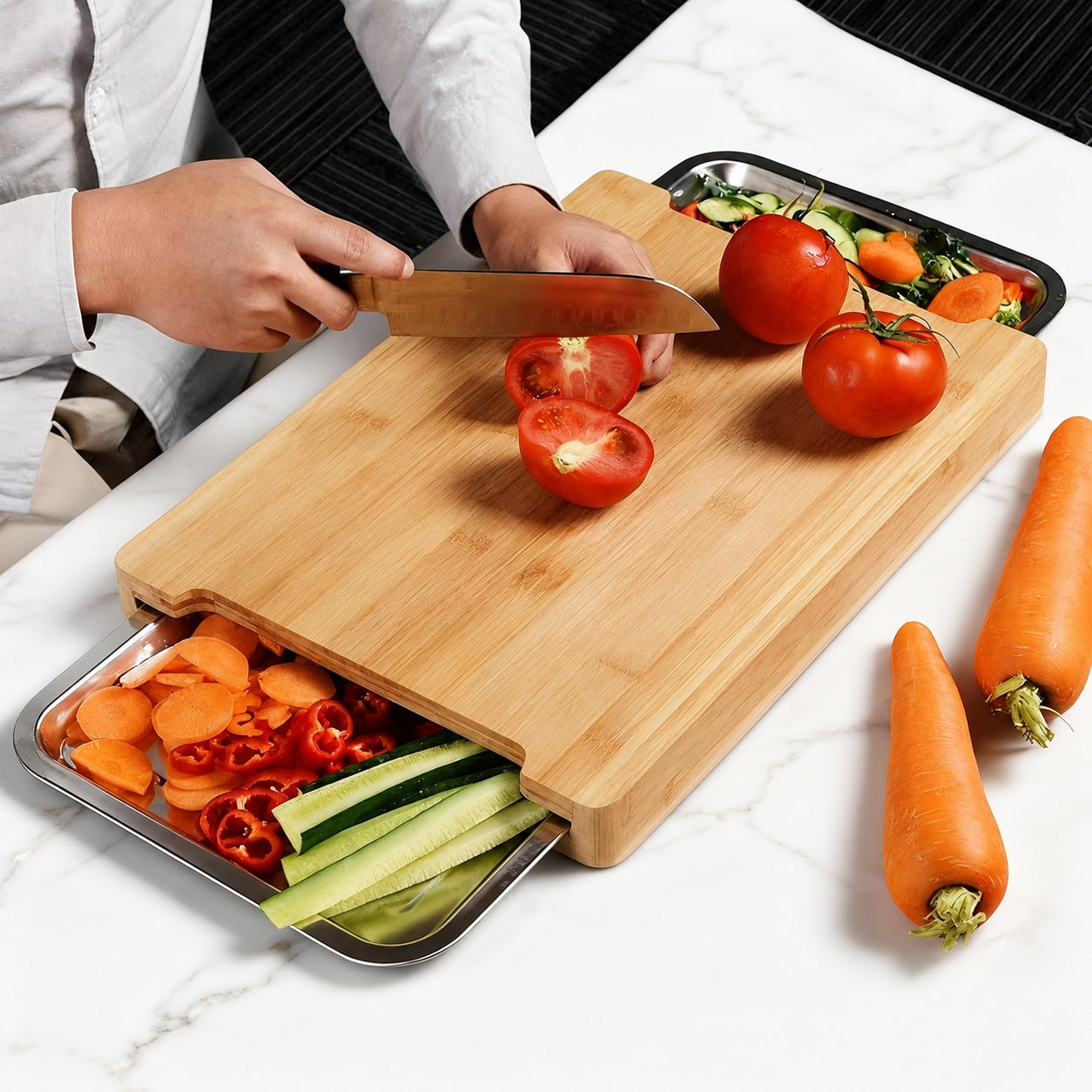 Bamboo Cutting Board With Trays