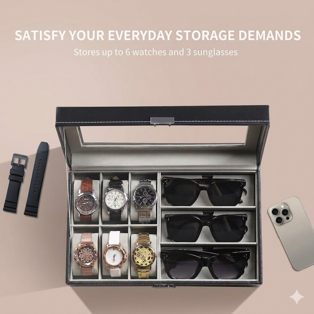 Watch & Eyeglasses Organizer Box