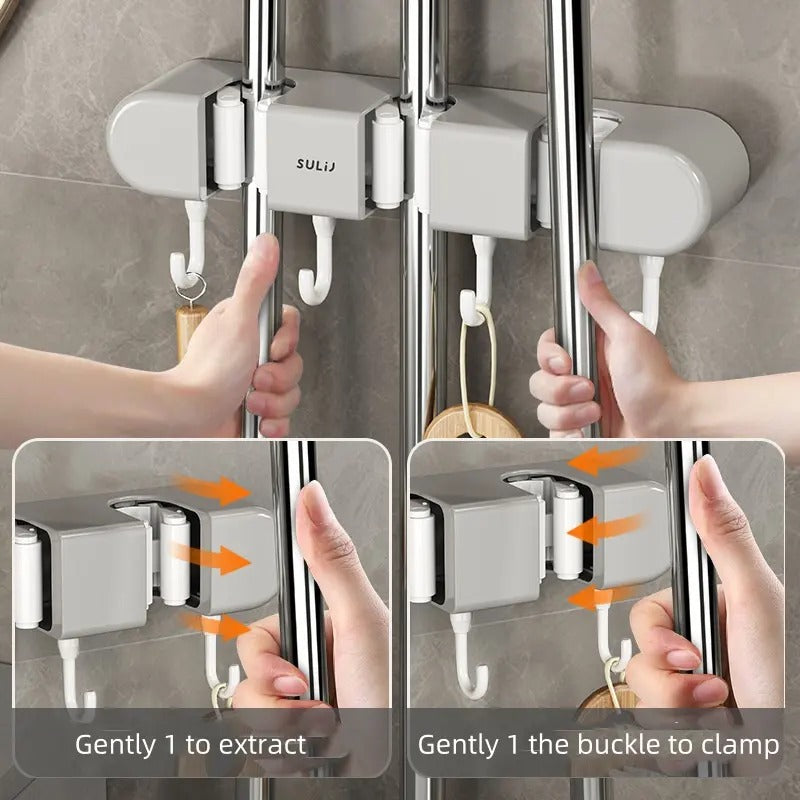 Multifunctional Mop Holder (2 clips and 3 hooks)