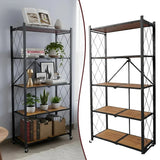 5-Tier Brown Foldable Storage Shelf with Wheels