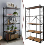 5-Tier Brown Foldable Storage Shelf with Wheels