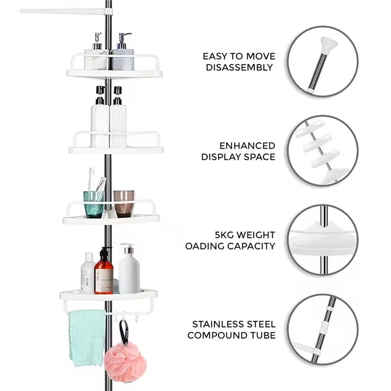 4 Tier Adjustable Shower Corner Shelf