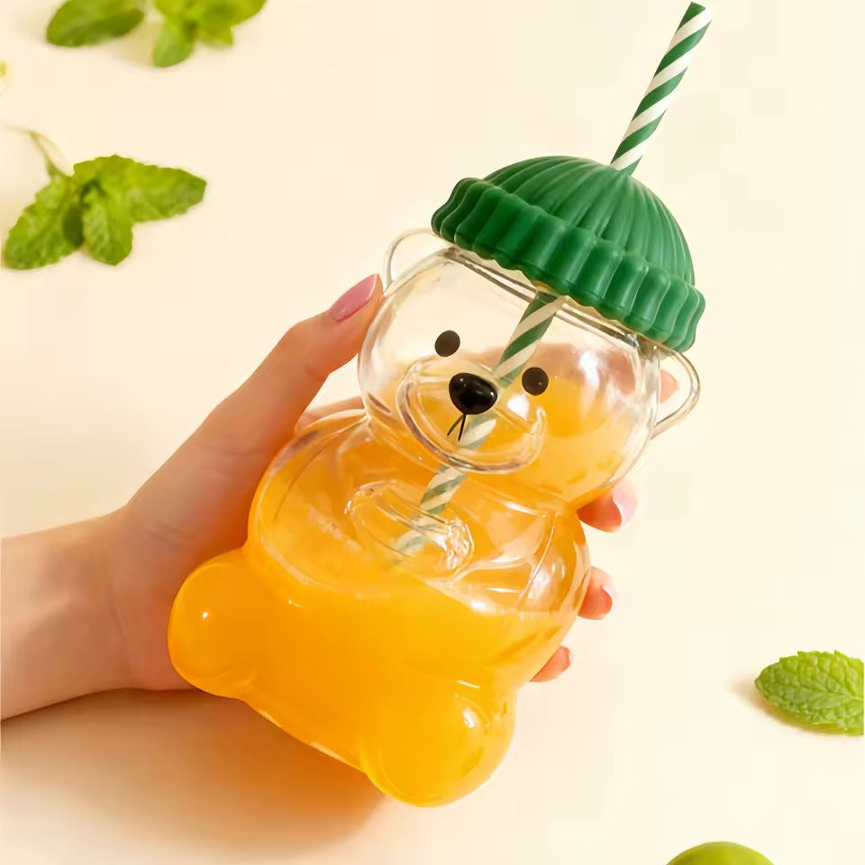 Bear Glass Cup with Straw (600ml)