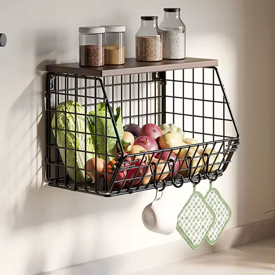 Wooden Lid Foldable Hanging Storage Basket