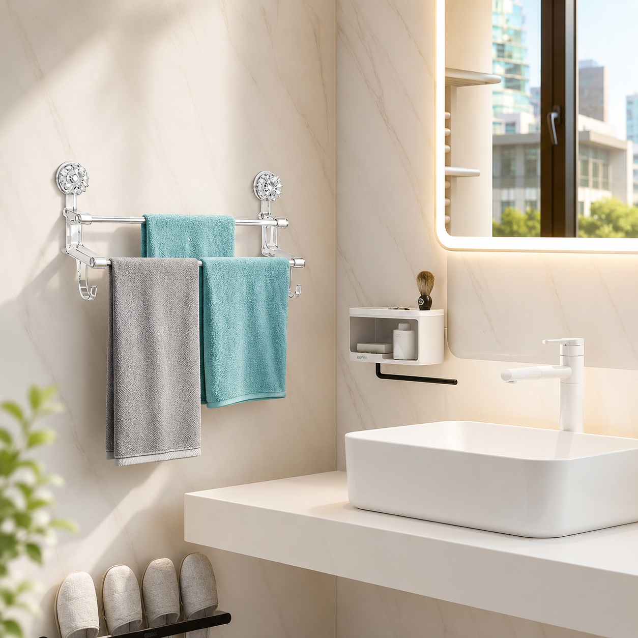Double towel suction rack