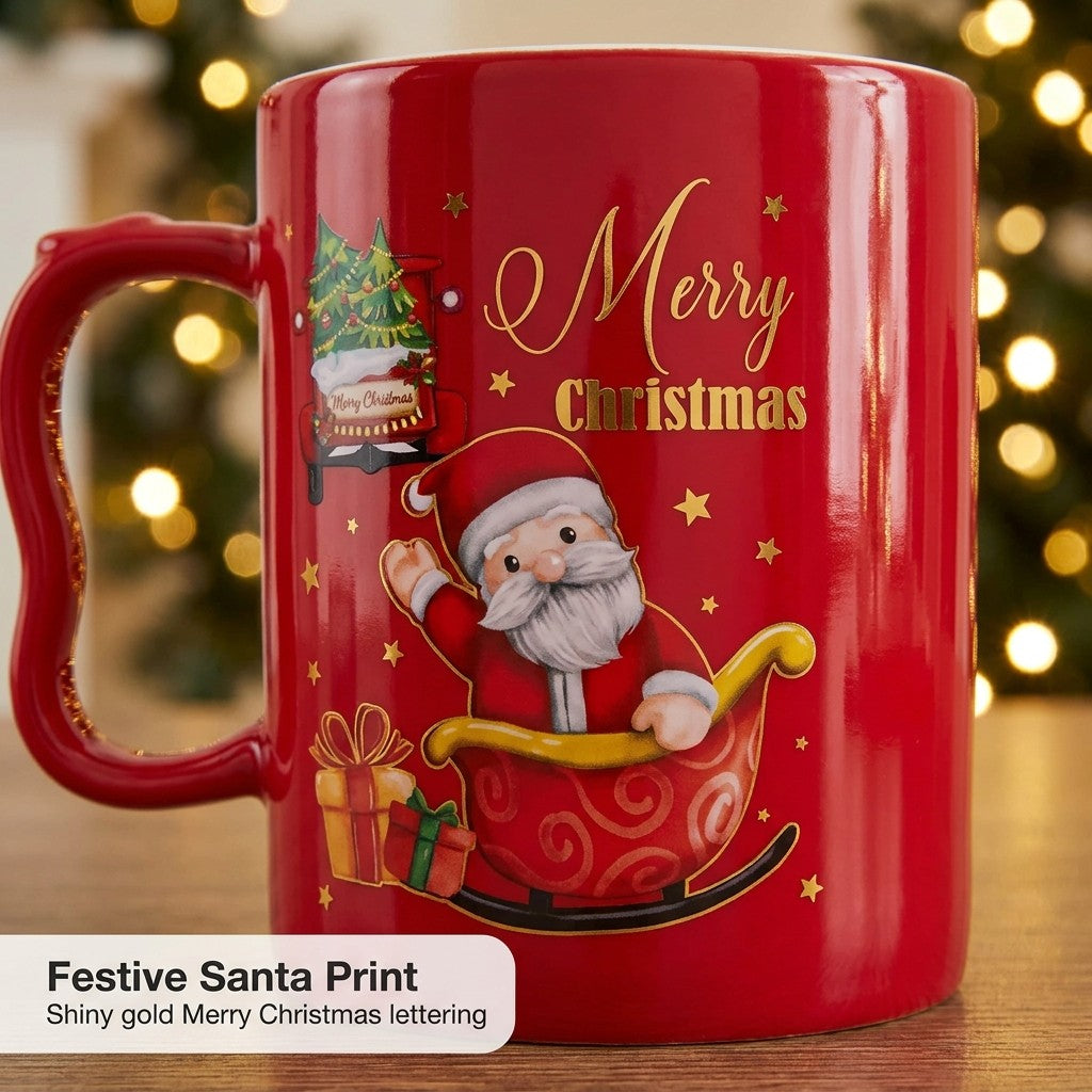 Red Santa mug print close-up