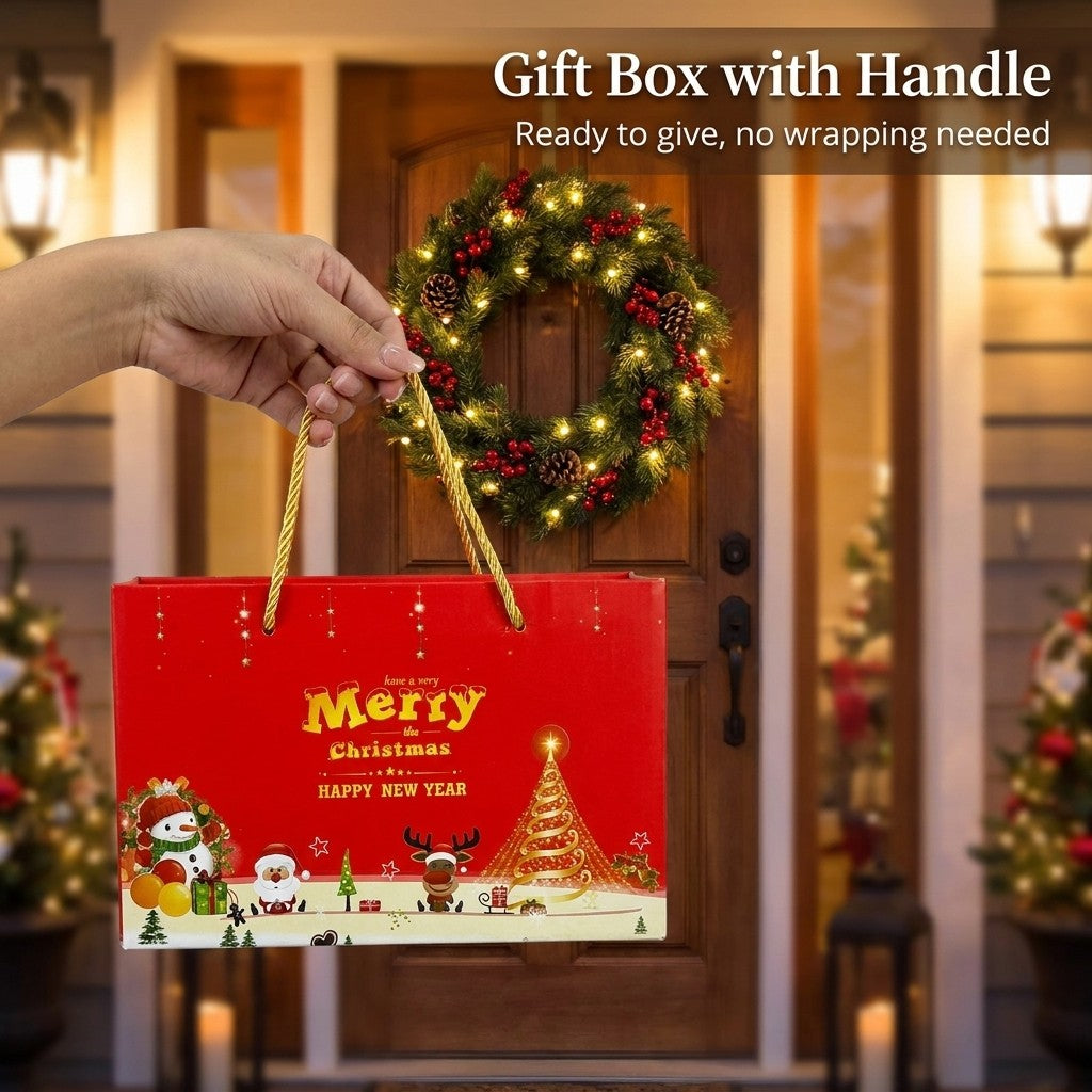 Red Christmas gift box with rope handle