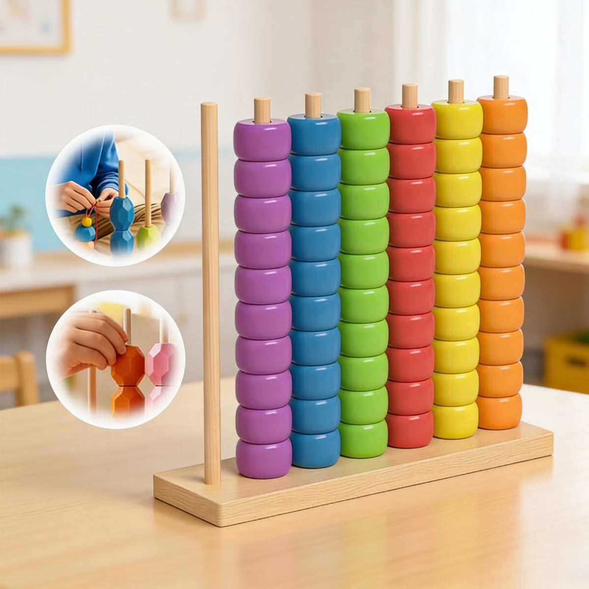 Wooden Rainbow Bead Stacking Toy