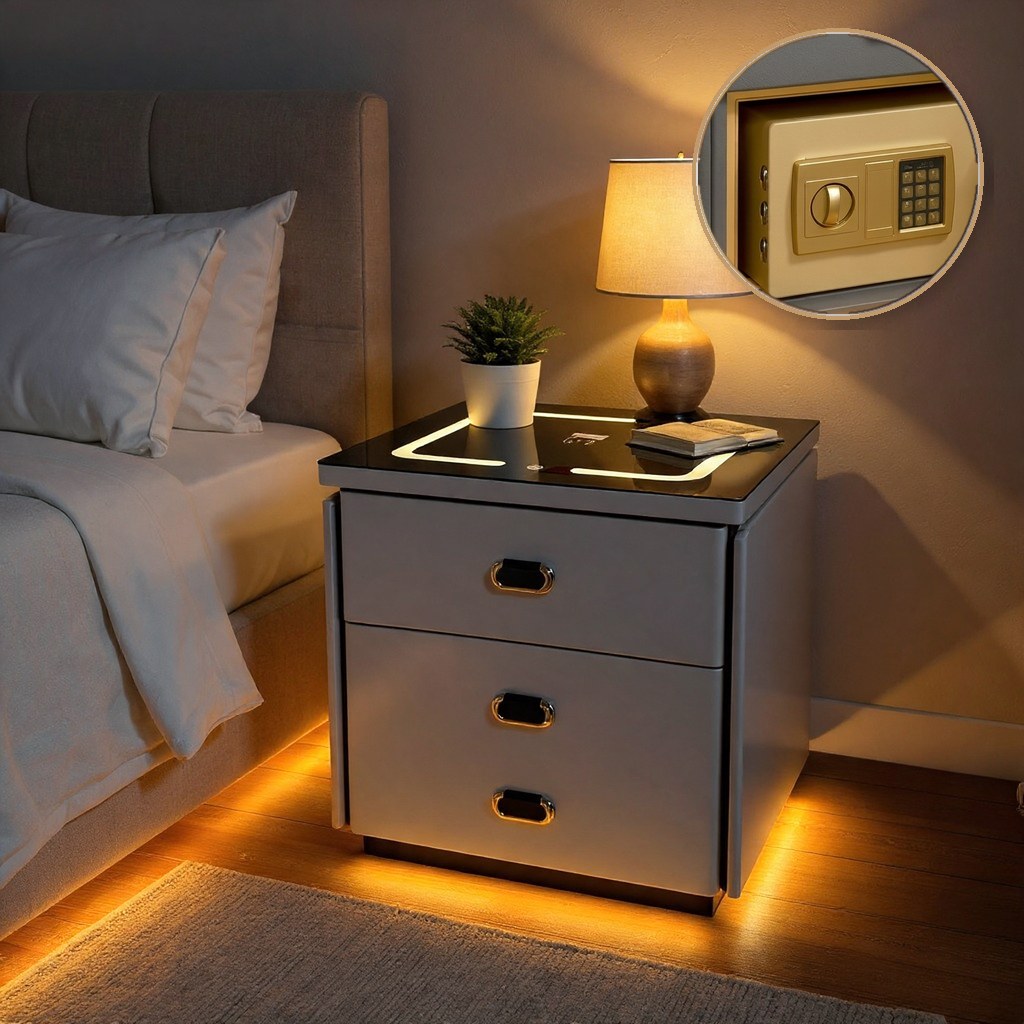 Smart Nightstand with Safe and Wireless Charging