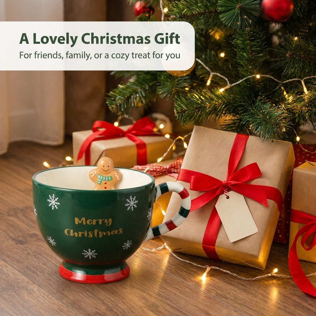Green Christmas bowl mug under the Christmas tree as a gift